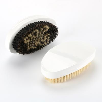 China White PU Curved 360 Wave Brush  Palm Letter Pattern Natural Boar Bristle Brush for sale