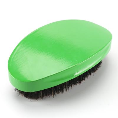 China Medium Hard Boar Bristle Wave Brush 360 Bend Curve Green Hairbrush Custom Logo for sale