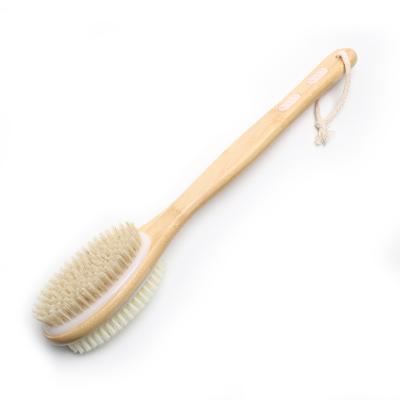 China Dual-Sided Long Handle Exfoliating Back Scrubber Brush with Bamboo Handle en venta