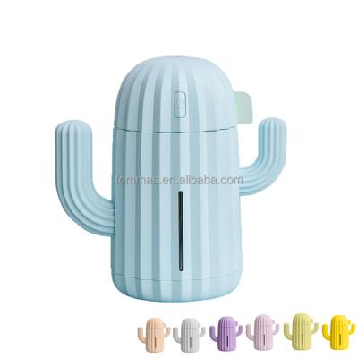 China Wholesale 350ML Wireless Mini Battery Car Rechargable Cute Cactus Water-to-Air Humidifier for sale