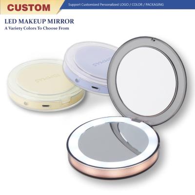 China Factory Wholesale Portable Rechargeable Mini Folding Pocket Lighted Makeup Mirror Touch Makeup Mirror With Led Light Support Custom Logo for sale