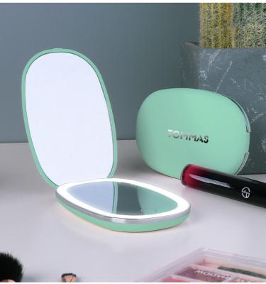 China Customized Portable Pocket Lighted Dressing LED Rechargable Mini Portable Double Sided Mirror For Makeup for sale