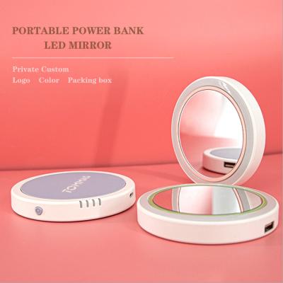 China 2021 New Products Lighted Mirror Power Bank 3000mAh Portable Lighted Makeup Mirror LED Power Bank For Girl Makeup for sale