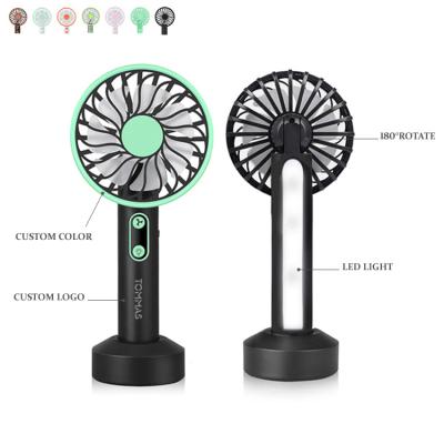 China Hotel New Design Adjust 180 Degree 2 in 1 Led Light Hand USB Mobile Mini Fan Electric Portable Rechargeable Handheld Fan With Lamp for sale