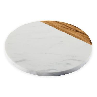 China Round Wooden Fruit Serving Tray (Size) Adjustable Burlywood High End Home Marble Tray Accessories Restaurant Hotel Decor for sale