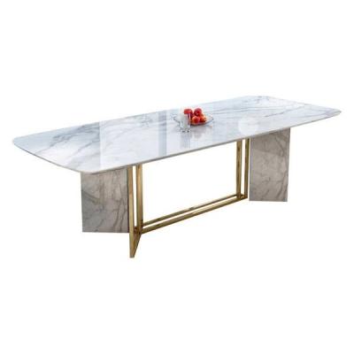 China Italy Design Adjustable Postmodern Living Room Furniture Natural(Size) Marble Dining Table With Stainless Steel Table Leg for sale