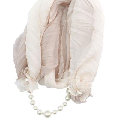 China Polyester Scarf With Pearls Shawl Hijab Beaded Scarf With Pearl for sale