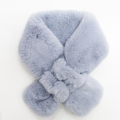 China Medium Faux Fur Wrap Women Kids With Trim Infinity Collar Pom Pom Hairy Faux Fur Neck Warmer And Scarf for sale