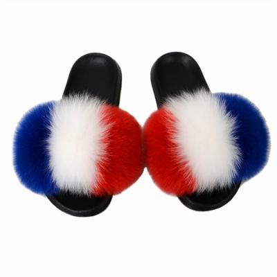 China Fashion Trend Red Fluffy Ladies Slippers Flip Flop Slipper Wholesale Women Hairy Fur Slides for sale