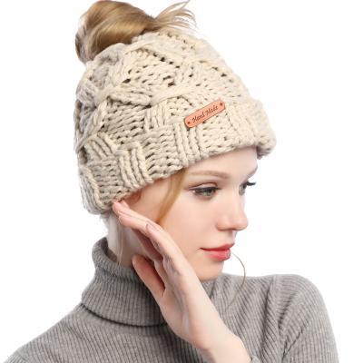 China Women's COMMON Pony Tail Cap Women's Winter Hole Ponytail Backless Hat Hats Caps for sale