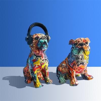 China Europe Home Decoration Colorful Water Transfer Printing Bulldog Resin Crafts Living Room Wine Cabinet Ornaments Crafts for sale