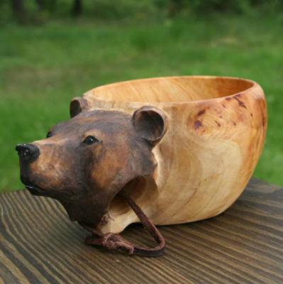 China China Home Decoration Wood Crafts Mug Outdoor Animal Hand Made Sculpture Wooden Water Cup for sale