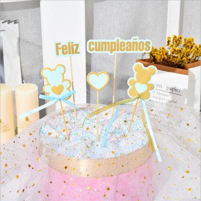 China Hot Sale 2021 Festival Decoration Festival Birthday Party Insert Card Baking Topper Wholesale Spanish Creative Bear Birthday Cake Decoration for sale