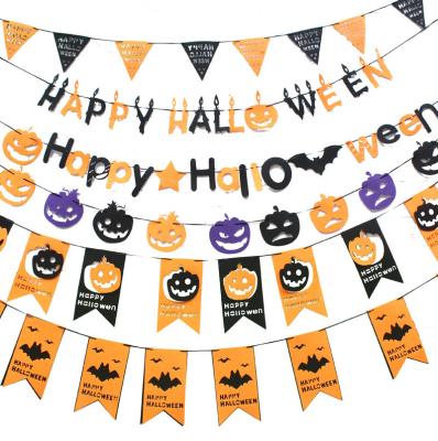 China Halloween Pumpkin Banner Kindergarten School Party Decoration Happy Nonwoven Halloween Pull Flag for sale