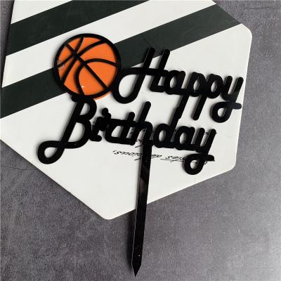 China Eco-friendly Acrylic Happy Birthday Cake Topper Basketball Style Birthday Cake Toppers Party Supplies Decoration for sale