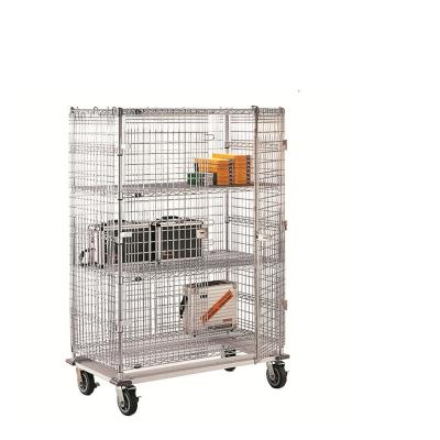 China Wholesale Collapsible Folding Storage Wire Frame Metal Laundry Mesh Safety Rolled Trolley Rolling Cart for sale