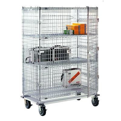 China Durable Steel Roll Logistic Folding Wire Mesh Metal Security Storage Warehouse Roll Cage Trolley for sale