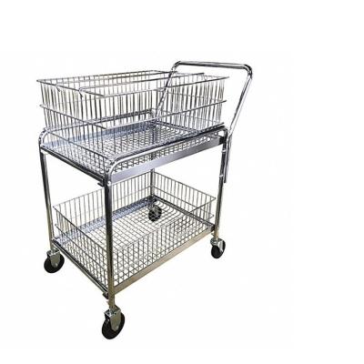 China Storage Metal Double Layer With Basket Shopping Cart With Wheels for sale