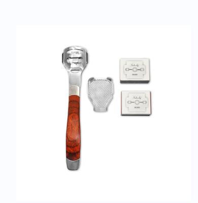 China Durable Foot Care Pedicure Tools Kit Callus Shaver Hard Skin Remover With Wooden Handle for sale