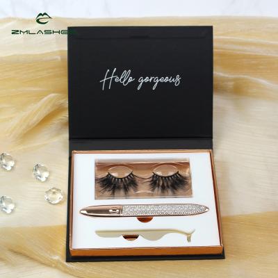 China Custom Logo Design Fluffy Strip Lash Natural Free Private Box Packages Kit 25MM 3D Mink False Eyelash Vendor With for sale