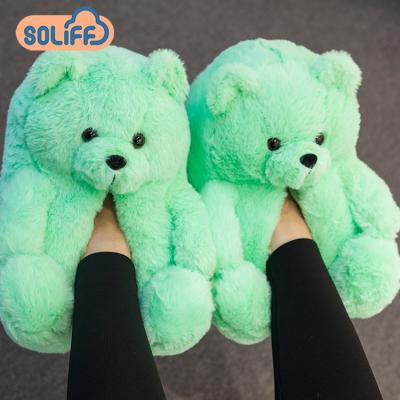 China Anti-Smell Customized Colors Women Teddy Bear Slippers Plush Teddy Bear Slippers for sale