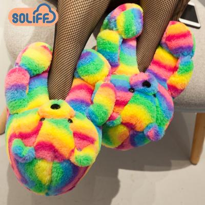 China Round Cute Winter Cartoon Teddy Bear Slippers Warm Plush Teddy Bear Slippers For Women for sale