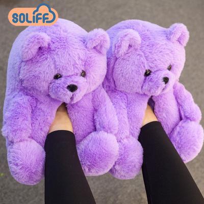 China Anti-odor Teddy Bear Slippers Plush Teddy Bear Slippers Bear Indoor Animal Slippers For Women for sale