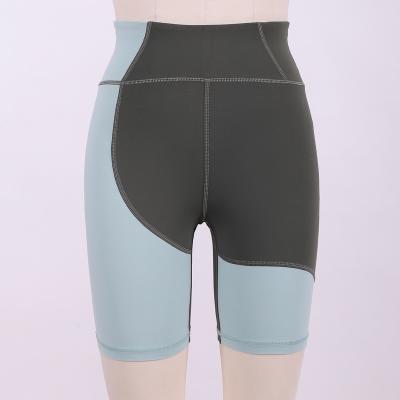 China Breathable Sale Like Hot Cakes Womens Summer Yoga Exercise Running Sports Shorts Two Tone Stitching High Waist Shorts for sale