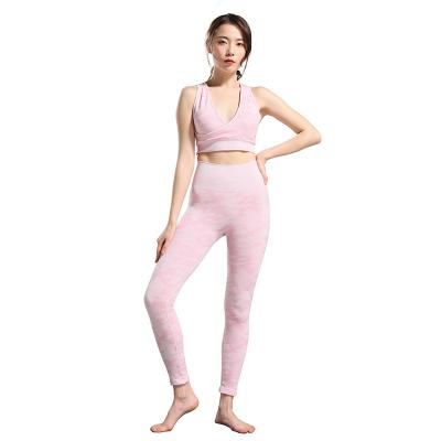 China New Fashion Antibacterial Sportswear Sets Women 2 Piece Camouflage Crop Bra And Top Gaiters Sports Suits for sale