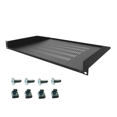 China SPCC Cold Rolled Steel Cantilever Server Shelf Vented Shelves Rack Mount 19 Inch 1U Black 14 Inch (350mm) Deep for sale