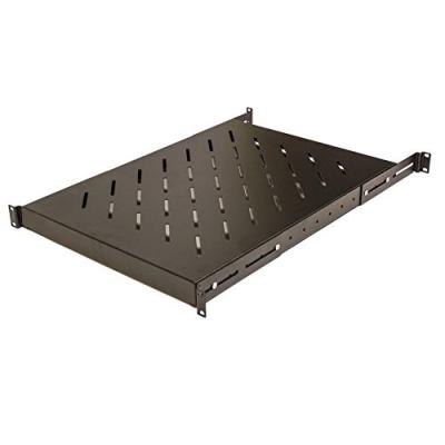 China SPCC Cold Rolled 1U Steel 19-Inch Fixed 4-Post Rack Mount Server Shelf With Adjustable 18-34 Inch Black Depth for sale