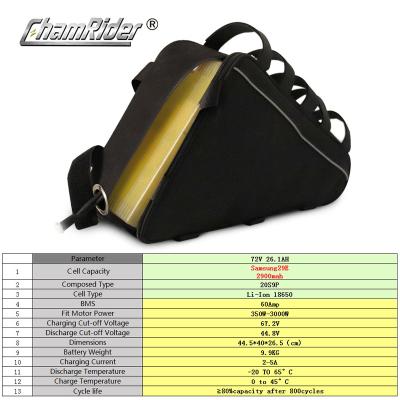 China ChamRider Electric Bike Triangle Battery 72V26.1AH Super Powerful Big Capacity 1500W Bafang 2900mah Cell for sale