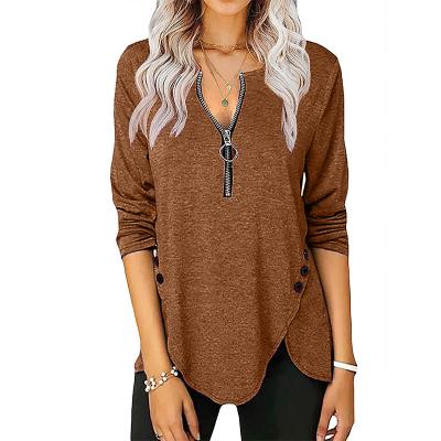 China 2021 Fall/Winter Women's V-neck loose top sleeve T-shirt de mujer de Para de personalizadas de camisetas Anti-wrinkle long in solid color for sale