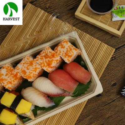 China Biodegradable Japanese Sushi Pack Food Grade Paper Pulp Box For Food With Clear Lid for sale