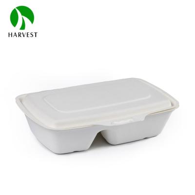 China Clamshell Rectangular Biodegradable 2 Compartment Pulp Food Container Microwavable for sale