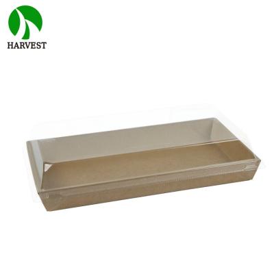 China Disposable Rectangle Kraft Bio Box Take Out Container With Clear Lid for sale