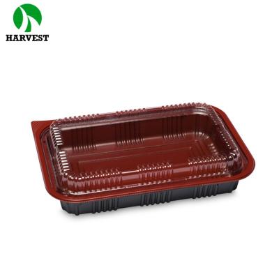 China Recyclable Rectangular 820 Bento Box Plastic Container With Clear Disposable Lid for sale