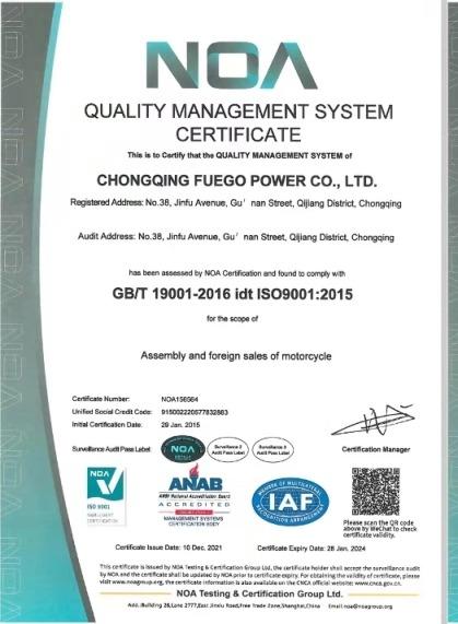 ISO9001 - Chongqing Fuego Power Co., Ltd.