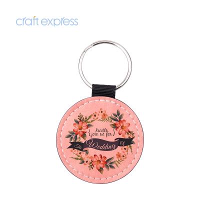 China BestSub Express Pink Round PU Leather Craft Sublimation Masks PU Self Defense Leather With Logo Sublimation Key Chain for sale