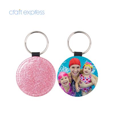 China BestSub Leather Craft Express Round Sublimation Pink Blanks Glitter PU Photo Leather Wholesale Sublimation Key Chain for sale