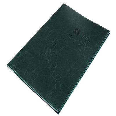 China Concave Factory Menu Cover Green Color Good Quality Restaurant Hot Stamping Concave Menu for sale