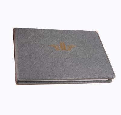 China high quality leather restaurant menu pu gold stamping rectangle size gold logo stamping custom hot menu cover for sale