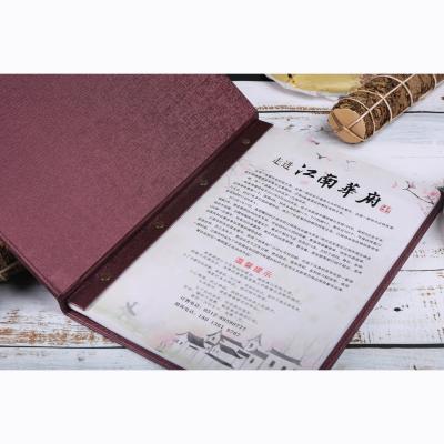 China Hot Silver Stamping Leather Factory Cover PU Menu Card Custom Menu Engraving High Grade For Restaurant for sale