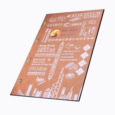 China Full Color Printing UV High Grade PU Leather Material Cover Inside Good Quality Greaseproof And Waterproof Coated Paper Card Restaurant Custom Menu for sale