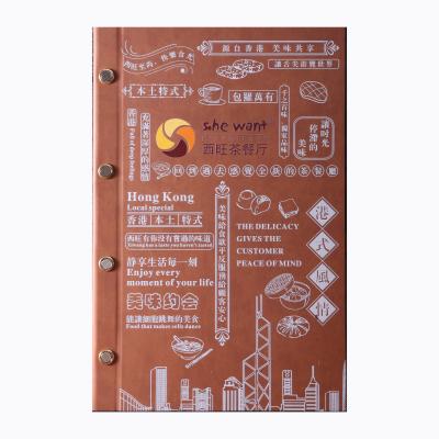 China UV color printing outside screws binding good quality UV factory cover custom menu PU color printing restaurant card menu for sale