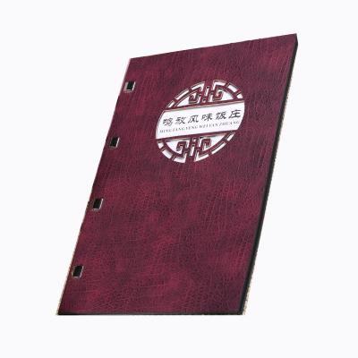 China High cover A4 leather inner papers hot stamping PU factory design grader restaurant menu book hollow-out wholesale custom size concave-convex for sale for sale