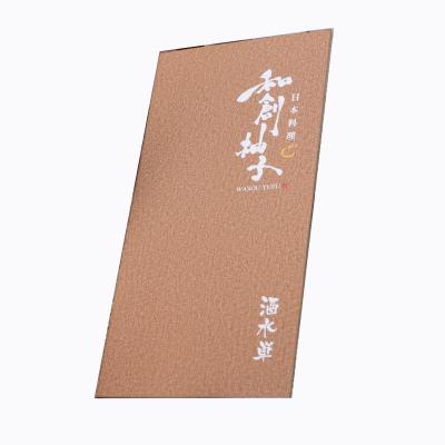 China Good quality hot stamping custom factory cover logo concave-convex inner screws binding wine and drink menu for Japanese cuisine for sale