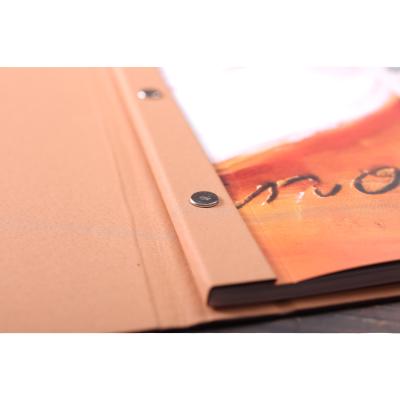 China Concave High Grade PU Hot Stamping Soft Leather Cover Inside Copper Studs Binding Custom A4 Szie Restaurant Food Menu for sale