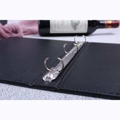 China PU Leather Material Hot Stamping Crafts Folder Type Cover 3 Ring Binding Inside Folder Restaurant Menu For Sale for sale