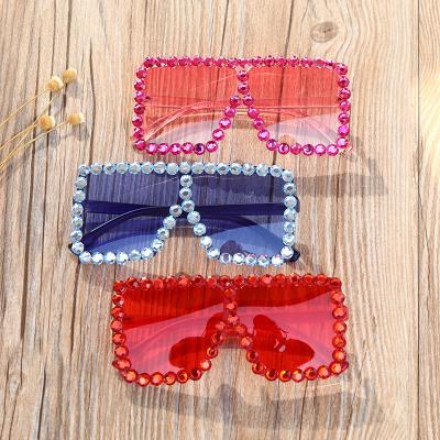 China Fashion Sunglasses 2021 Luxury Trendy Square Rhinestone Children Sunglasses Oversized Diamond Sunglass For Kids Oversized Brand Designer for sale